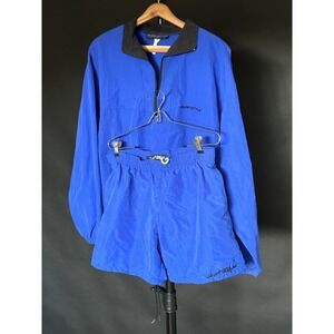 Vtg Vintage Surf Style L/XL Windbreaker Pullover + Shorts Electric Blue